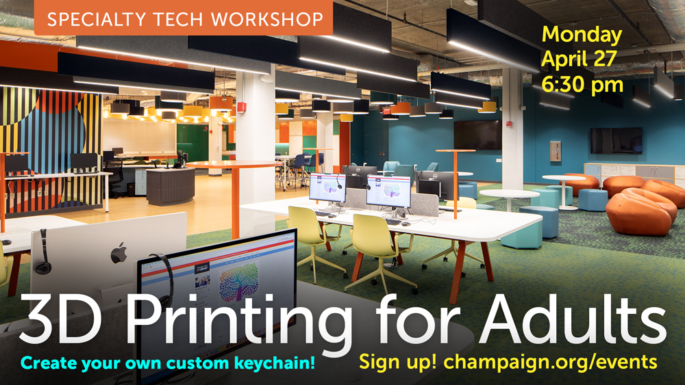 photo of colorful makerspace with event info text