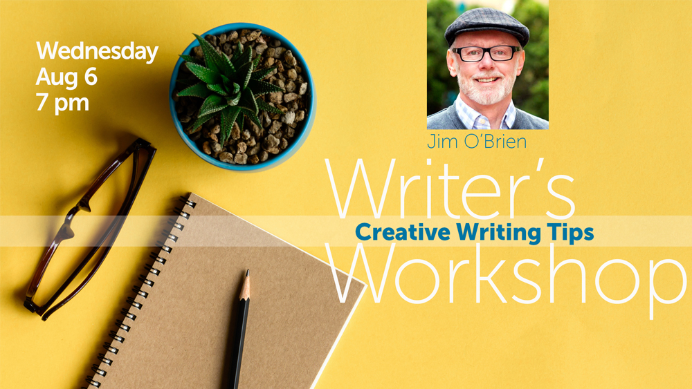 notebook and pencil, glasses, plant, with event information