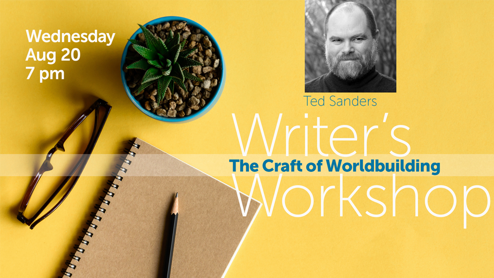 notebook and pencil, glasses, plant, with event information