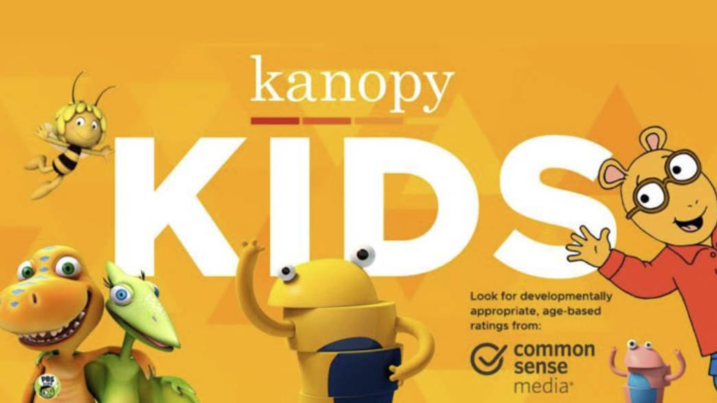 orange graphic with childrens TV characters 