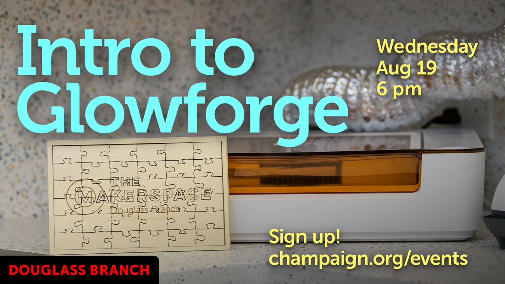 Glowforge machine with event information text