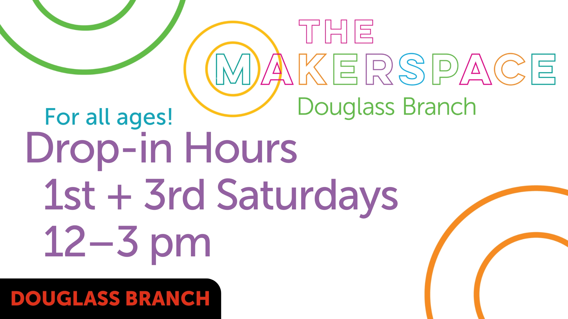 colorful makerspace with event information text