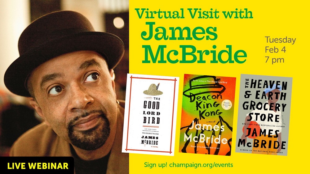 James McBride portrait, book covers, event info