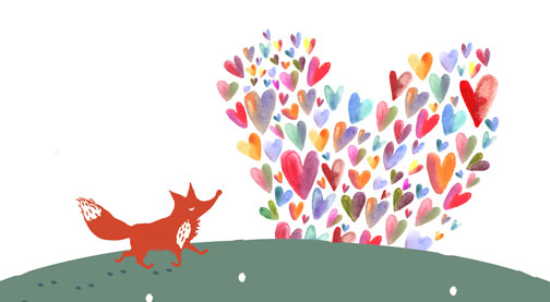 illustration of fox character skating in snowy woods