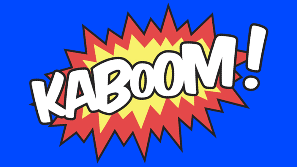 Text KABOOM! on colorful cartoon background
