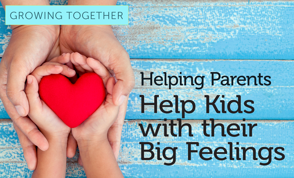 adult hands cradling child's hands holding clay heart against blue wood background, with event text