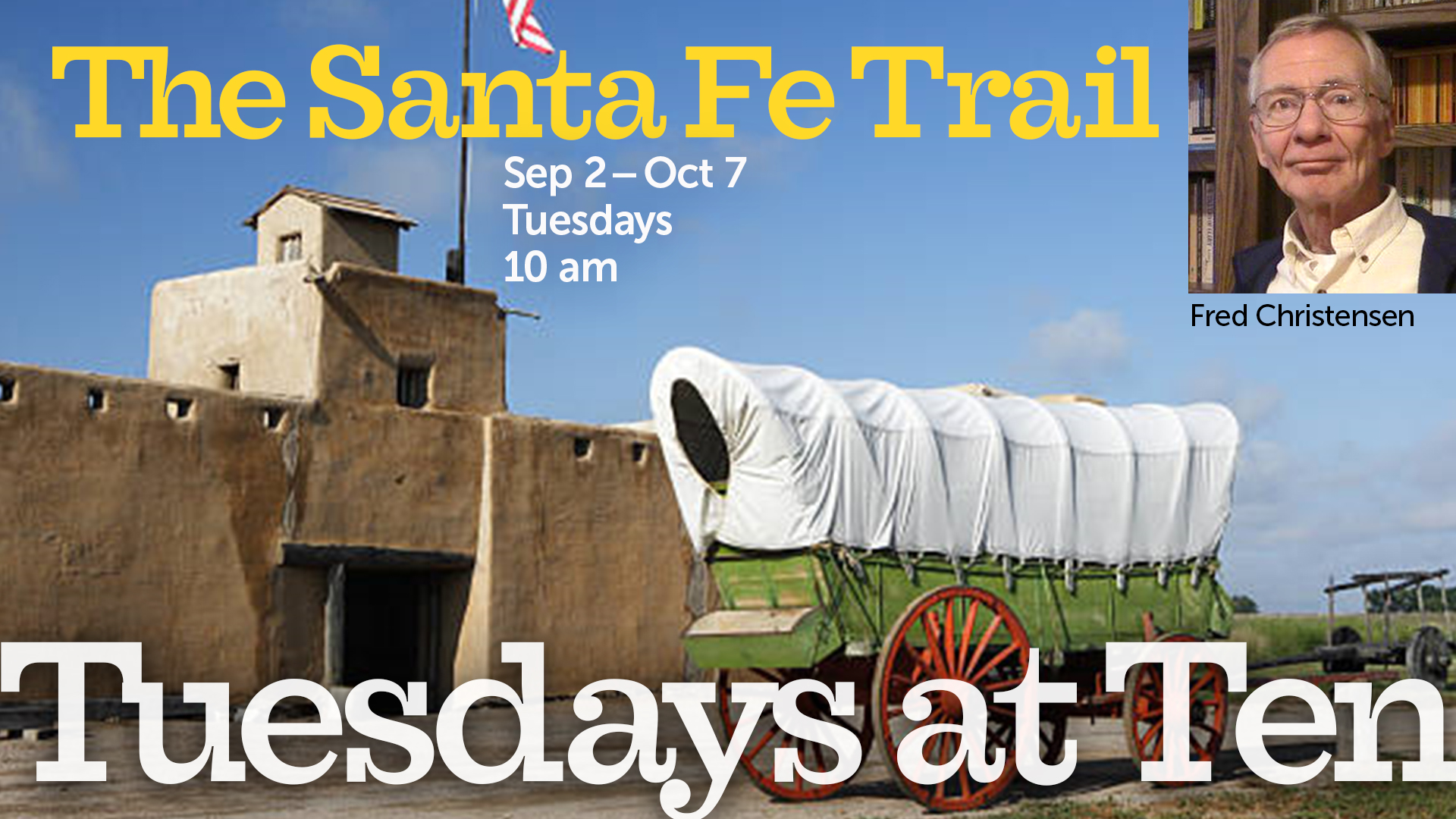 photo of a covered wagon and fort wall